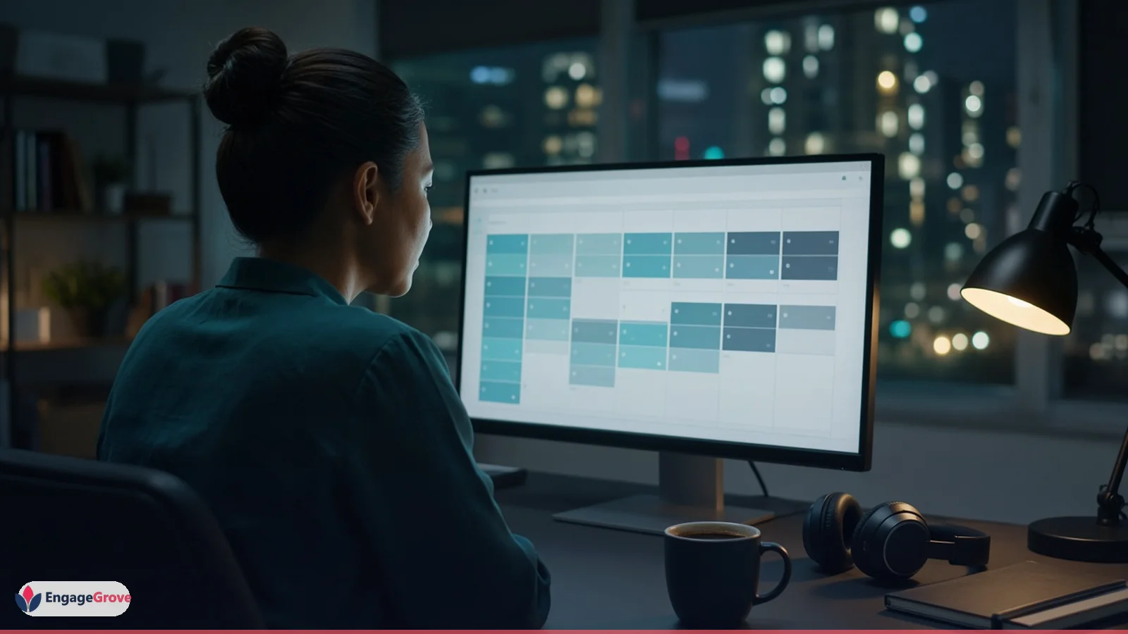 Southeast asian woman with a neat bun planning social media content calendar in a modern workspace